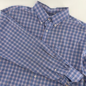 Southern Tide Men XL Blue Orange Plaid Trim Fit Long Sleeve Button Down Shirt